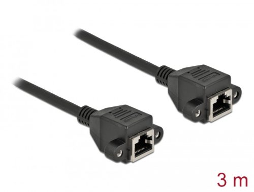 Delock Hálózat bővítő kábel S/FTP RJ45 anya - RJ45 anya Cat.6A, 3 m hosszú, fekete