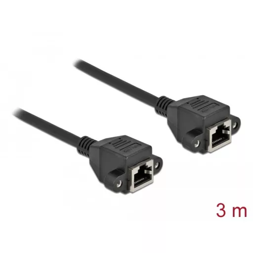 Delock Hálózat bővítő kábel S/FTP RJ45 anya - RJ45 anya Cat.6A, 3 m hosszú, fekete (87011)