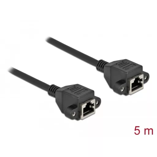 Delock Hálózat bővítő kábel S/FTP RJ45 anya - RJ45 anya Cat.6A, 5 m hosszú, fekete (87012)