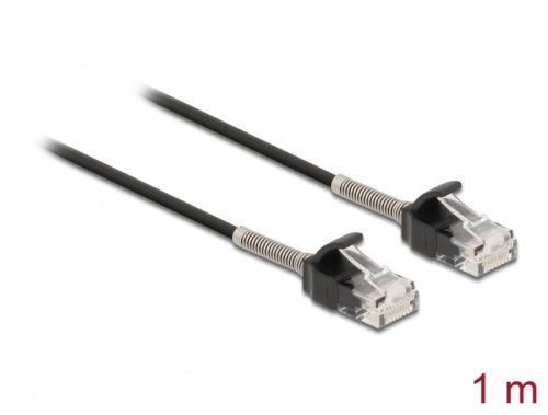 Delock Görbítés védelemmel ellátott kábel RJ45 apa - RJ45 apa Cat.6A, 1 m hosszú, fekete