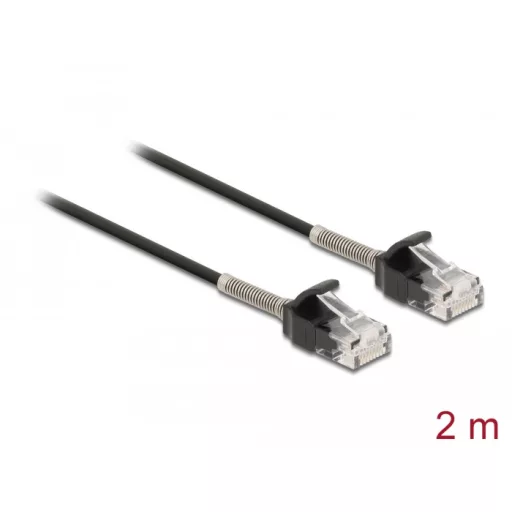 Delock Görbítés védelemmel ellátott kábel RJ45 apa - RJ45 apa Cat.6A, 2 m hosszú, fekete (87018)
