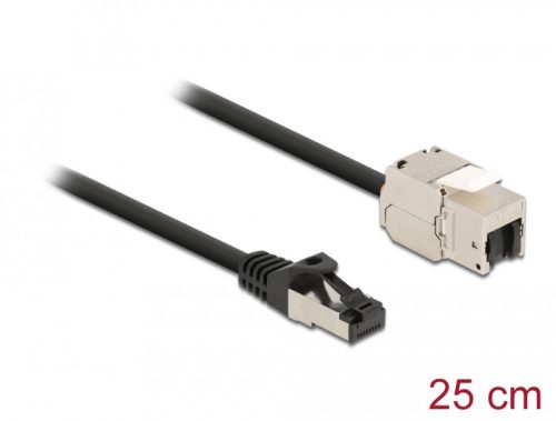 Delock Kábel RJ45 apa - Keystone modul RJ45 anya Cat.6A, 25 cm hosszú, fekete