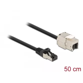   Delock Kábel RJ45 apa - Keystone modul RJ45 anya Cat.6A, 50 cm hosszú, fekete (87025)