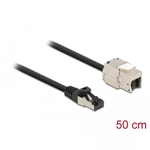 Delock Kábel RJ45 apa - Keystone modul RJ45 anya Cat.6A, 50 cm hosszú, fekete (87025)
