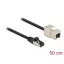 Delock Kábel RJ45 apa - Keystone modul RJ45 anya Cat.6A, 50 cm hosszú, fekete (87025)