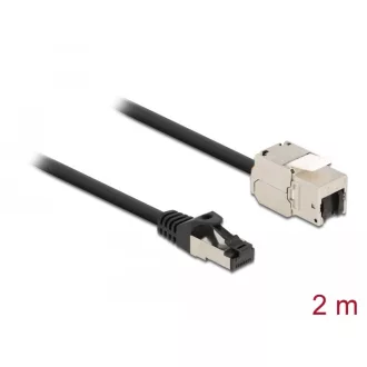   Delock Kábel RJ45 apa - Keystone modul RJ45 anya Cat.6A, 2 m hosszú, fekete (87028)