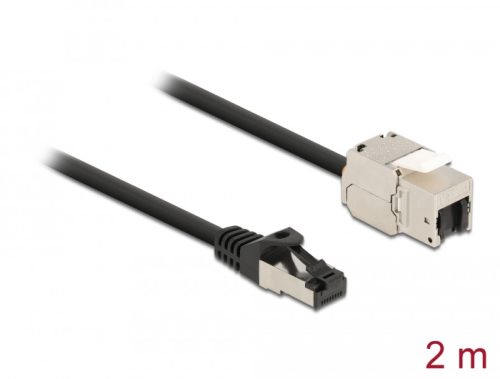 Delock Kábel RJ45 apa - Keystone modul RJ45 anya Cat.6A, 2 m hosszú, fekete