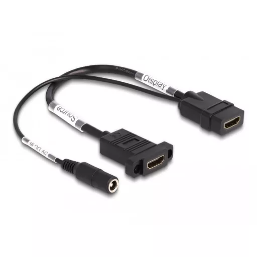 Delock HDMI kábel 4K 60 Hz DC töltéssel 2,1 x 5,5 mm 0,30 m panel-csatlakozó (87038)