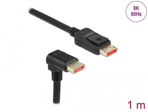 Delock DisplayPort kábel egyenes csatlakozódugóval - csatlakozódugóval 90  ívelt lefelé 8K 60 Hz 1 m