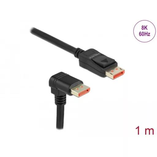Delock DisplayPort kábel egyenes csatlakozódugóval - csatlakozódugóval 90  ívelt lefelé 8K 60 Hz 1 m (87050)