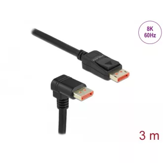   Delock DisplayPort kábel egyenes csatlakozódugóval - csatlakozódugóval 90  ívelt lefelé 8K 60 Hz 3 m (87052)