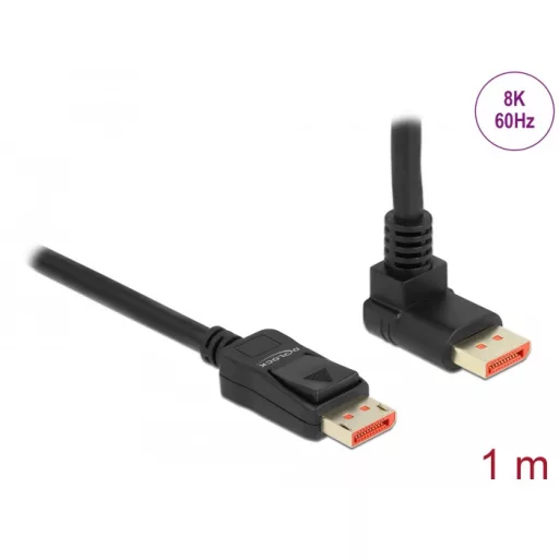 Delock DisplayPort kábel egyenes csatlakozódugóval - csatlakozódugóval 90  ívelt felfelé 8K 60 Hz 1 (87054)