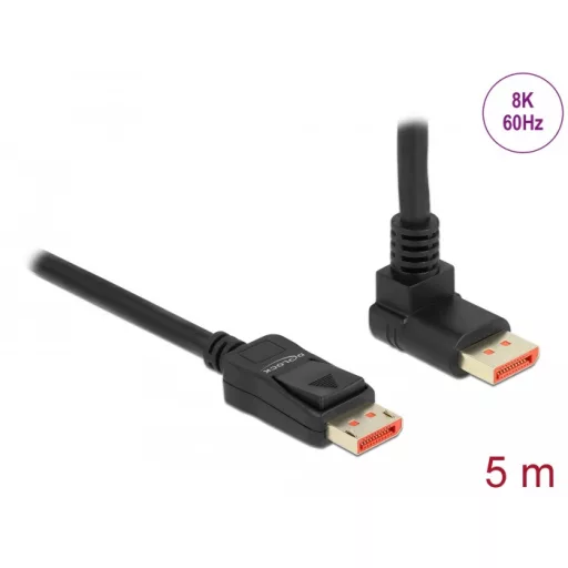 Delock DisplayPort kábel egyenes csatlakozódugóval - csatlakozódugóval 90  ívelt felfelé 8K 60 Hz 5 (87057)