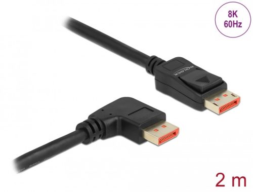 Delock DisplayPort kábel egyenes csatlakozódugóval - jobbra néző csatlakozódugóval 8K 60 Hz 2 m (87063)