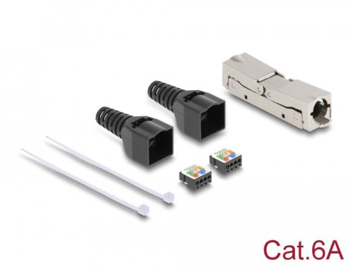 Delock RJ45 csatoló LSA-LSA húzásmentesítővel, Cat.6A szerszám nélkül