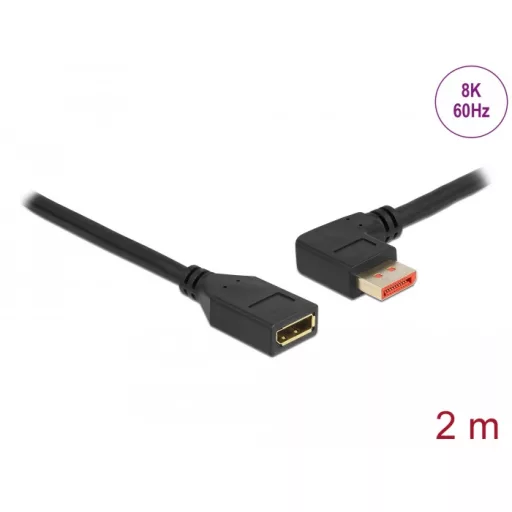 Delock DisplayPort bővítőkábel balra néző csatlakozódugóval - csatlakozóhüvellyel 8K 60 Hz 2 m (87075)