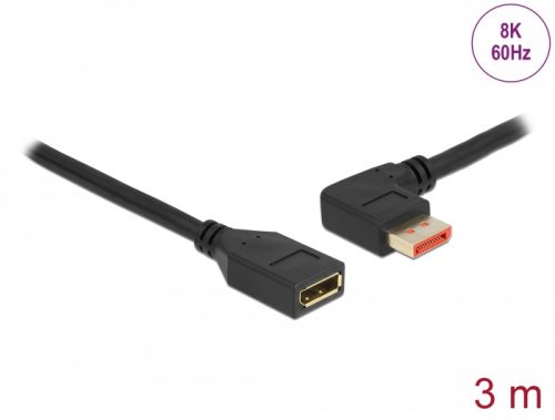 Delock DisplayPort bővítőkábel balra néző csatlakozódugóval - csatlakozóhüvellyel 8K 60 Hz 3 m