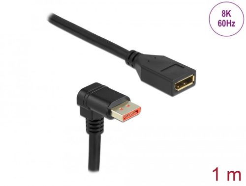 Delock DisplayPort bővítőkábel csatlakozódugóval 90  ívelt lefelé - csatlakozóhüvellyel 8K 60 Hz 1 m