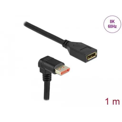 Delock DisplayPort bővítőkábel csatlakozódugóval 90  ívelt lefelé - csatlakozóhüvellyel 8K 60 Hz 1 m (87087)