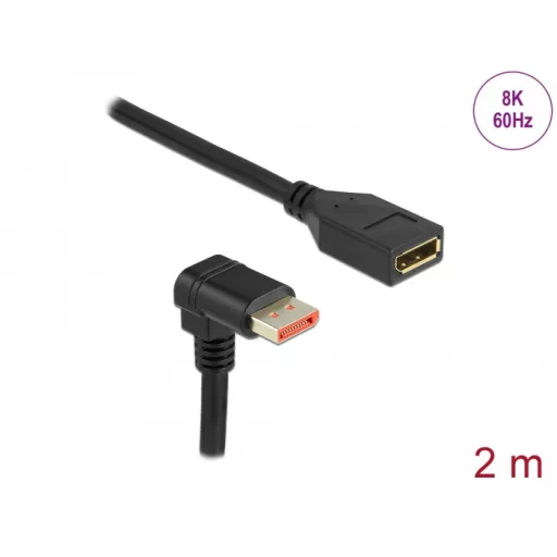 Delock DisplayPort bővítőkábel csatlakozódugóval 90  ívelt lefelé - csatlakozóhüvellyel 8K 60 Hz 2 m (87091)