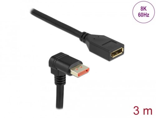 Delock DisplayPort bővítőkábel csatlakozódugóval 90  ívelt lefelé - csatlakozóhüvellyel 8K 60 Hz 3 m