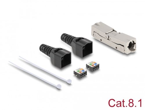 Delock RJ45 csatoló LSA-LSA húzásmentesítővel, Cat.8.1 szerszámmentes