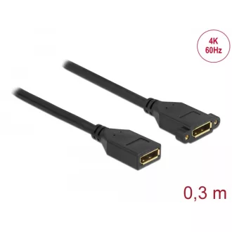   Delock DisplayPort 1.2 kábel csatlakozóhüvellyel - csatlakozóhüvellyel panelrögzítés 4K 60 Hz 30 cm (87099)