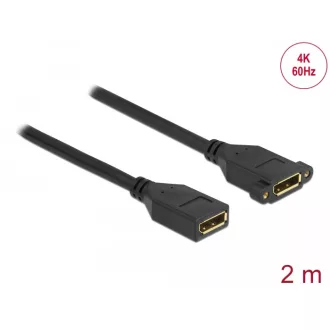  Delock DisplayPort 1.2 kábel csatlakozóhüvellyel - csatlakozóhüvellyel panelrögzítés 4K 60 Hz 2 m (87101)