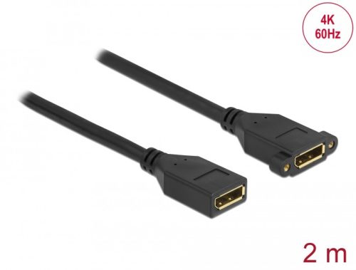 Delock DisplayPort 1.2 kábel csatlakozóhüvellyel - csatlakozóhüvellyel panelrögzítés 4K 60 Hz 2 m