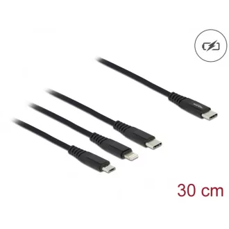  Delock 30 cm hosszú, USB töltő kábel 3 az 1 USB Type-C  apa Lightning -, Micro USB- és USB Type-C  c (87148)