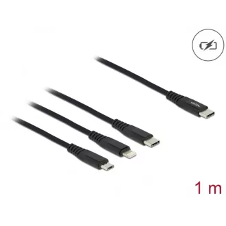   Delock 1 m hosszú, USB töltő kábel 3 az 1 USB Type-C  apa Lightning -, Micro USB- és USB Type-C  csa (87149)
