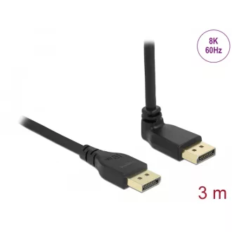   Delock DisplayPort kábel egyenes csatlakozódugóval - csatlakozódugóval 90  ívelt felfelé 8K 60 Hz 3 m retesz nélküli (87151)