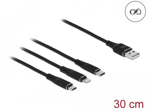 Delock 30 cm hosszú, USB töltő kábel 3 az 1-ben Lightning -, Micro USB- és USB Type-C  csatlakozásho (87152)