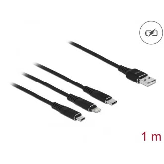   Delock 1 m hosszú, USB töltő kábel 3 az 1-ben Lightning -, Micro USB- és USB Type-C  csatlakozáshoz, (87155)