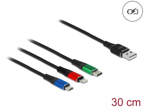 Delock 30 cm hosszú, USB töltő kábel 3 az 1-ben Lightning -, Micro USB- és USB Type-C  csatlakozásho (87236)