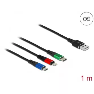   Delock 1 m hosszú, USB töltő kábel 3 az 1-ben Lightning -, Micro USB- és USB Type-C  csatlakozáshoz (87277)