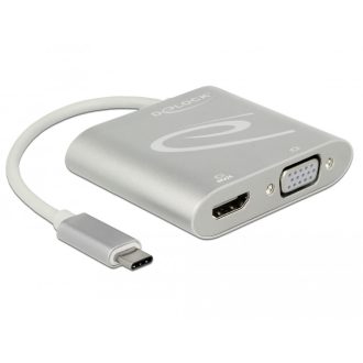   Delock Elosztó USB Type-C  csatlakozóval (DP alternatív mód) > 1 db HDMI + 1 db VGA csatlakozó (87705)