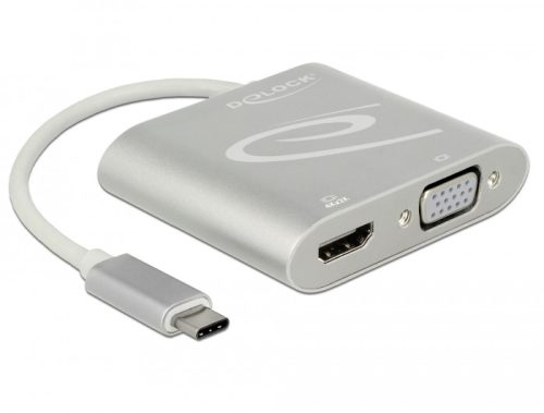 Delock Elosztó USB Type-C  csatlakozóval (DP alternatív mód) > 1 db HDMI + 1 db VGA csatlakozó