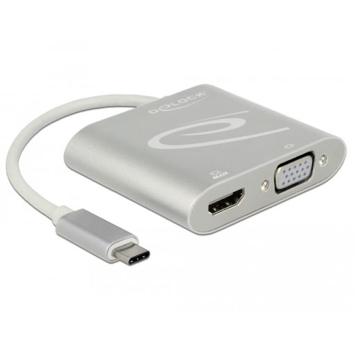 Delock Elosztó USB Type-C  csatlakozóval (DP alternatív mód) > 1 db HDMI + 1 db VGA csatlakozó (87705)