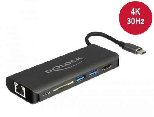 Delock USB Type-C 3.1 dokkoló állomás HDMI 4K 30 Hz, Gigabit LAN és USB PD funkció