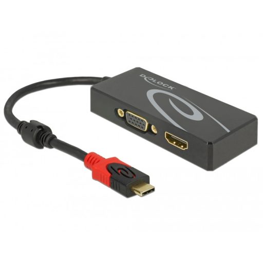 Delock Elosztó USB Type-C  csatlakozóval (DP alternatív mód) > 1 db HDMI + 1 db VGA csatlakozó (87730)