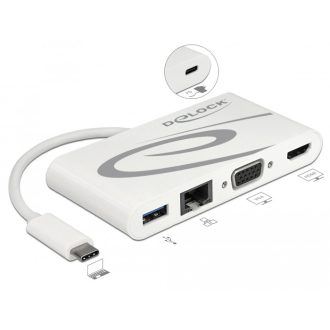   Delock USB Type-C USB 3.1 dokkoló állomás HDMI 4K 30 Hz + VGA + LAN + USB PD (87731)