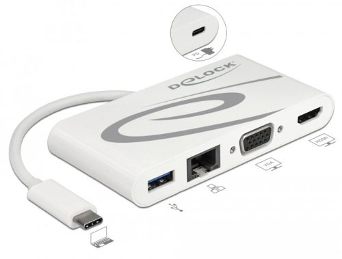 Delock USB Type-C USB 3.1 dokkoló állomás HDMI 4K 30 Hz + VGA + LAN + USB PD