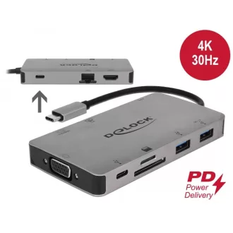   Delock USB Type-C dokkolóállomás 4K - HDMI / VGA / USB 3.1 / SD / LAN / PD 3.0 (87735)