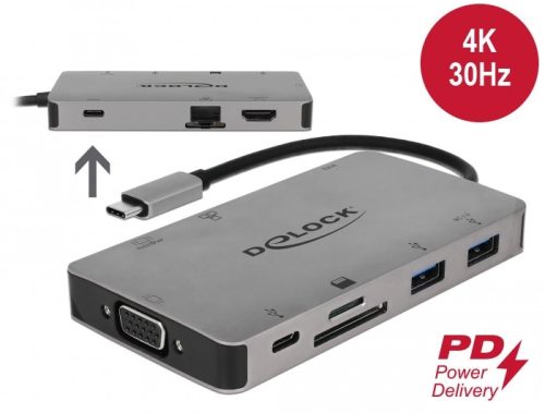 Delock USB Type-C dokkolóállomás 4K - HDMI / VGA / USB 3.1 / SD / LAN / PD 3.0