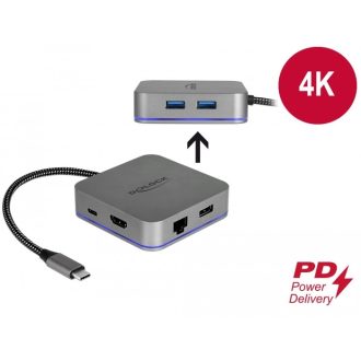   Delock USB Type-C  dokkoló állomás mobil eszközökhöz 4K - HDMI / Hub / LAN / PD 3.0 LED jelzővel (87742)