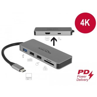   Delock USB Type-C dokkoló állomás mobil eszközökhöz 4K - HDMI / Hub / SD / PD 2.0 (87743)