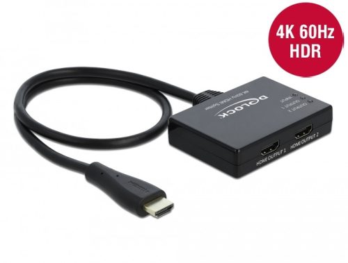 Delock HDMI-elosztó, 1 x HDMI-bemenet > 2 x HDMI-kimenet, 4K 60 Hz