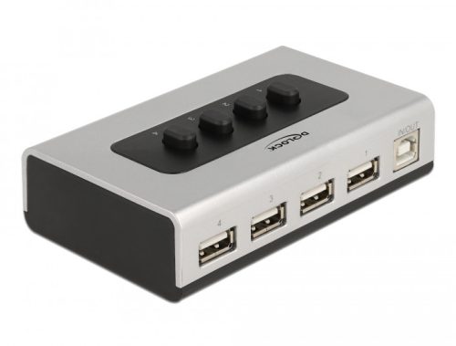 Delock Kétirányú USB 2.0 switch 1 db. B-típusú anya   4 db. A-típusú anya kézi átkapcsolással (87762)