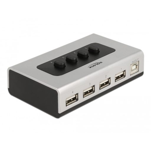 Delock Kétirányú USB 2.0 switch 1 db. B-típusú anya   4 db. A-típusú anya kézi átkapcsolással (87762)